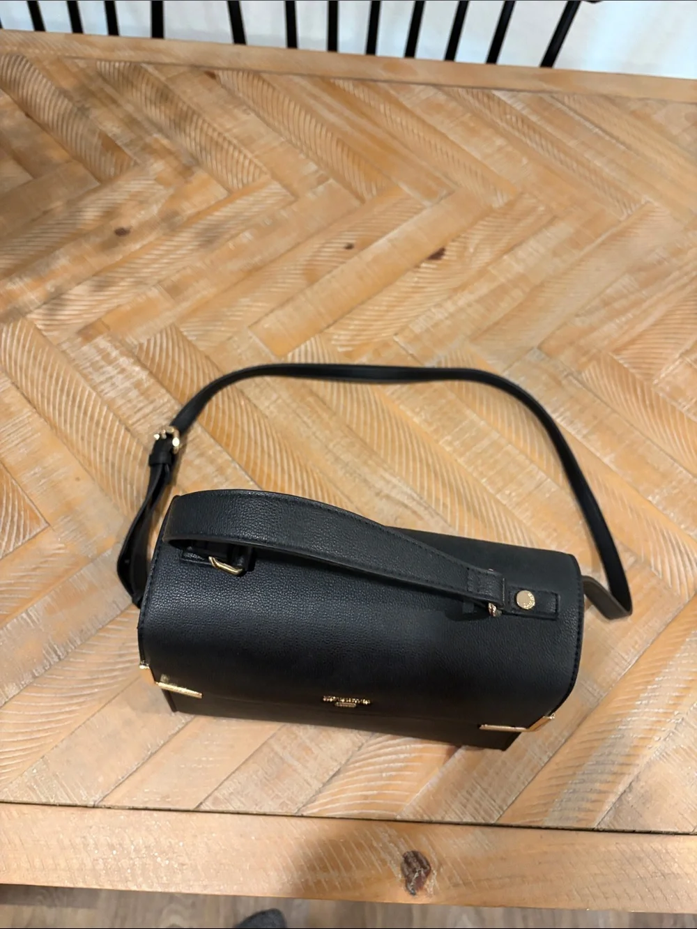 Dune London Black Top-Handle Satchel with Gold Hardware